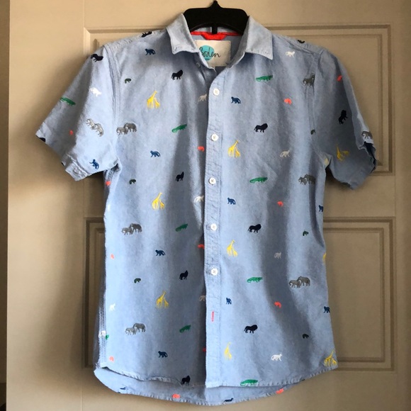 Boden Other - Boden Kids Button Up Cotton Animal Embroidery Print Shirt
